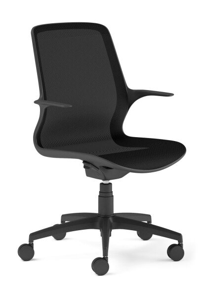 Elite Tempo Black Frame Mesh Task Chair with Arms - Black Mesh