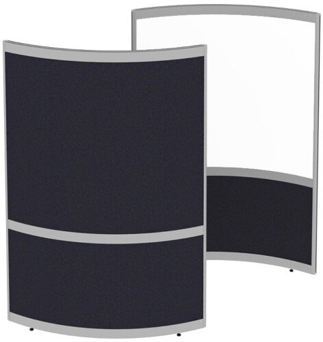 Elite Huddle Single Curved Screen with Bottom Fabric Panels & Top Whiteboard on Inner Curve & Fabric on Outer Curve Panels